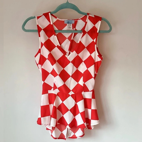 Cy Retro Checkered Open Back Peplum Blouse - Size S - Picture 1 of 9